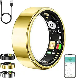 Smart Ring for Women Men,Fitness Tracker Ring with Heart Rate, Sleep Monitoring, Blood Oxygen, Step Counting for iOS and Android, No Subscription Fee, Waterproof, Valentines Day Gifts(Gold, 9)