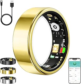 Smart Ring for Women Men,Fitness Tracker Ring with Heart Rate, Sleep Monitoring, Blood Oxygen, Step Counting for iOS and Android, No Subscription Fee, Waterproof, Valentines Day Gifts(Gold, 10)