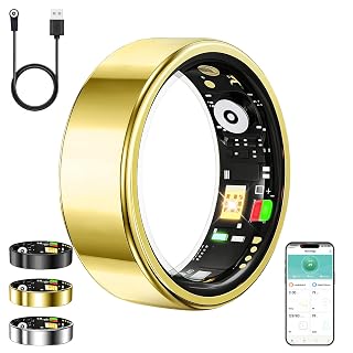 Smart Ring for Women Men,Fitness Tracker Ring with Heart Rate, Sleep Monitoring, Blood Oxygen, Step Counting for iOS and Android, No Subscription Fee, Waterproof, Valentines Day Gifts(Gold, 11) - Amazon product rated Grade A
