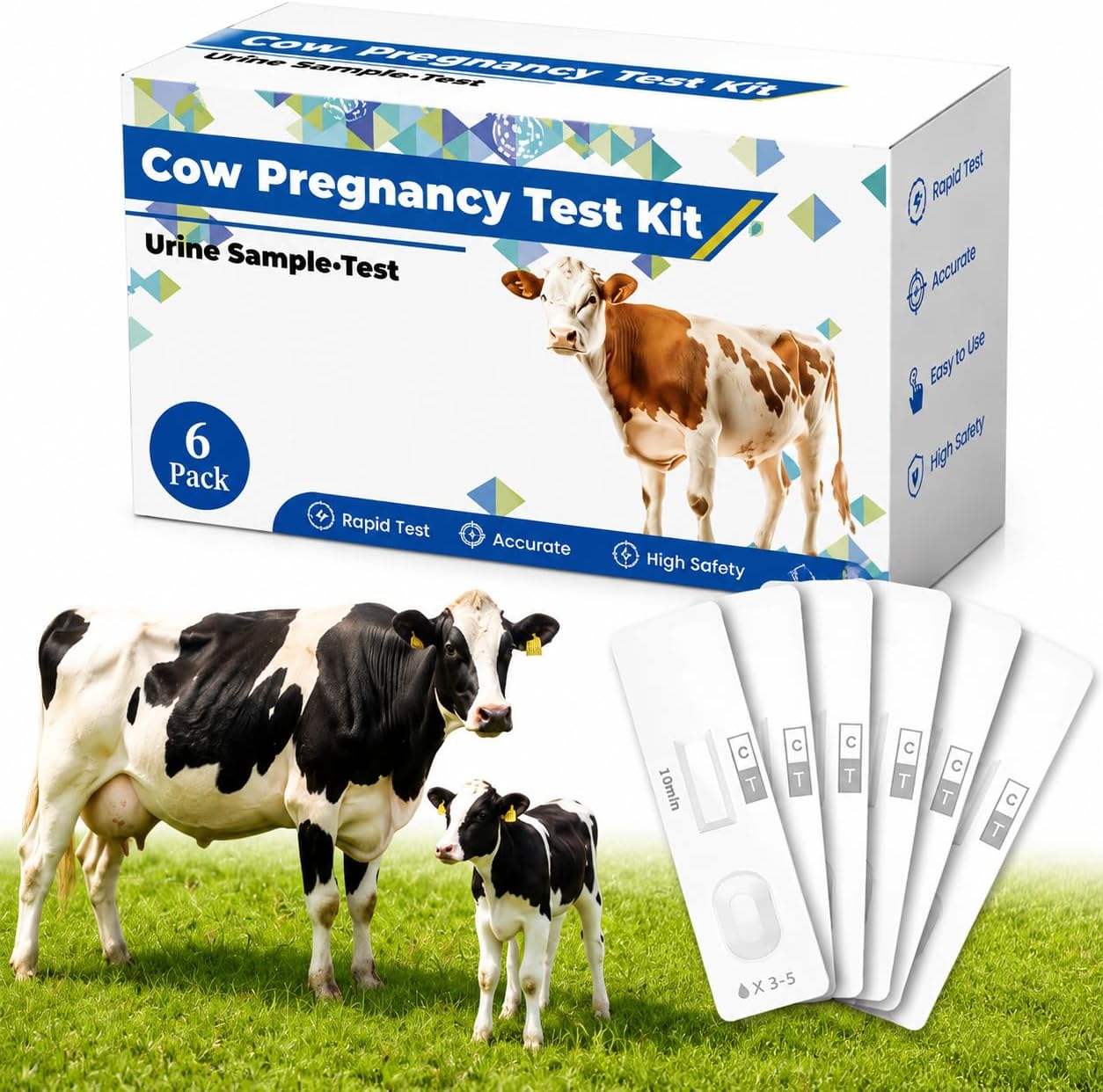 6-Pack Cow Pregnancy Test Kit - Early Urine Detection for Cattle, Get Fast 10-Minute Results, Essential Non-Invasive Monitoring Tool for Dairy Cows & Beef Herds