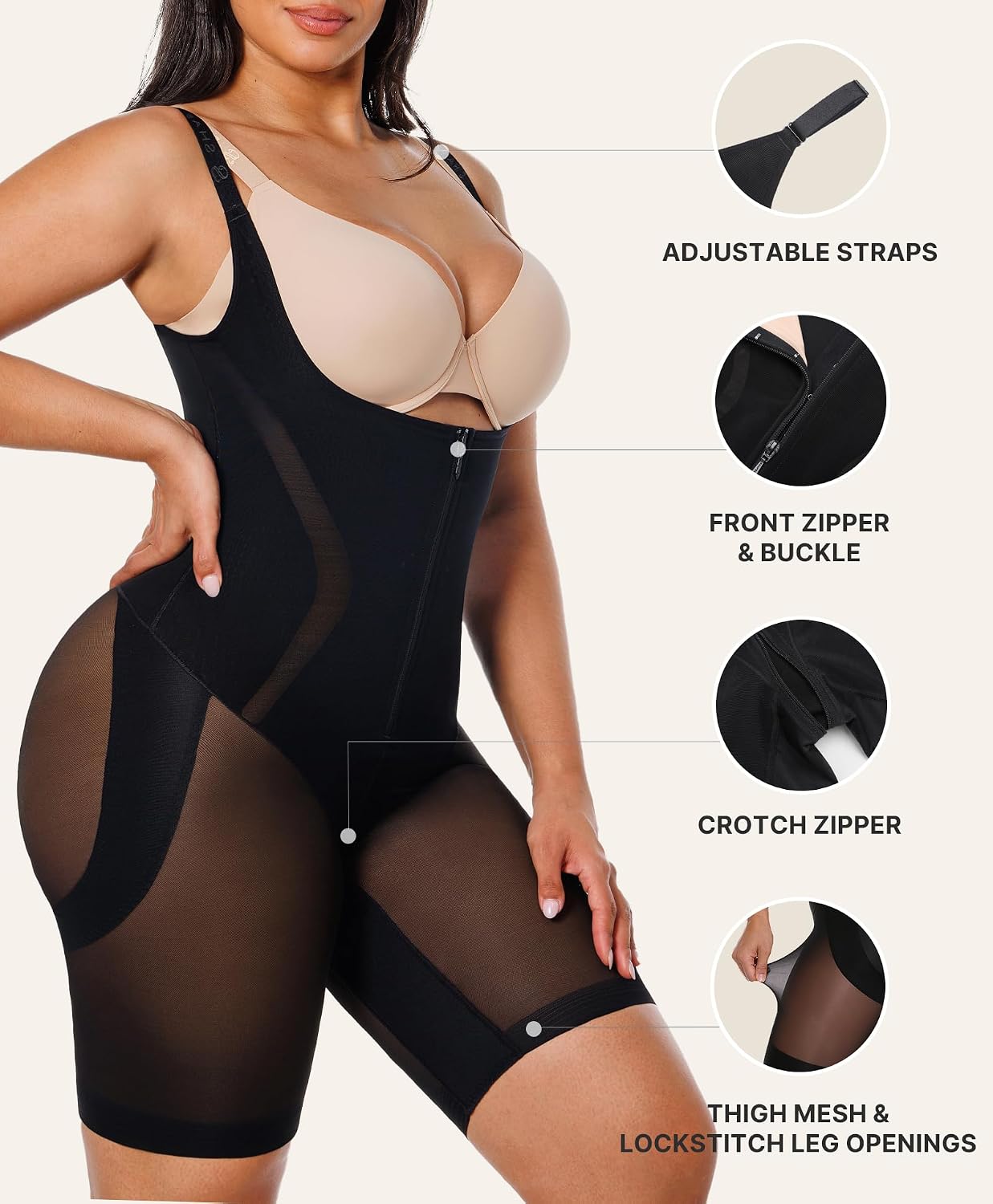 SHAPELLX Fajas Colombianas Shapewear for Women Tummy Control Butt Lifting Bodysuit Back Smoothing Body Shaper Shorts