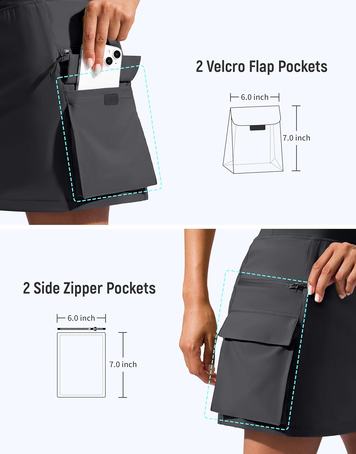 SANTINY 16" Cargo Skort with 6 Pockets Drawstring High Waisted Golf Travel Hiking Skorts for Women Dressy Casual Summer - Image 5