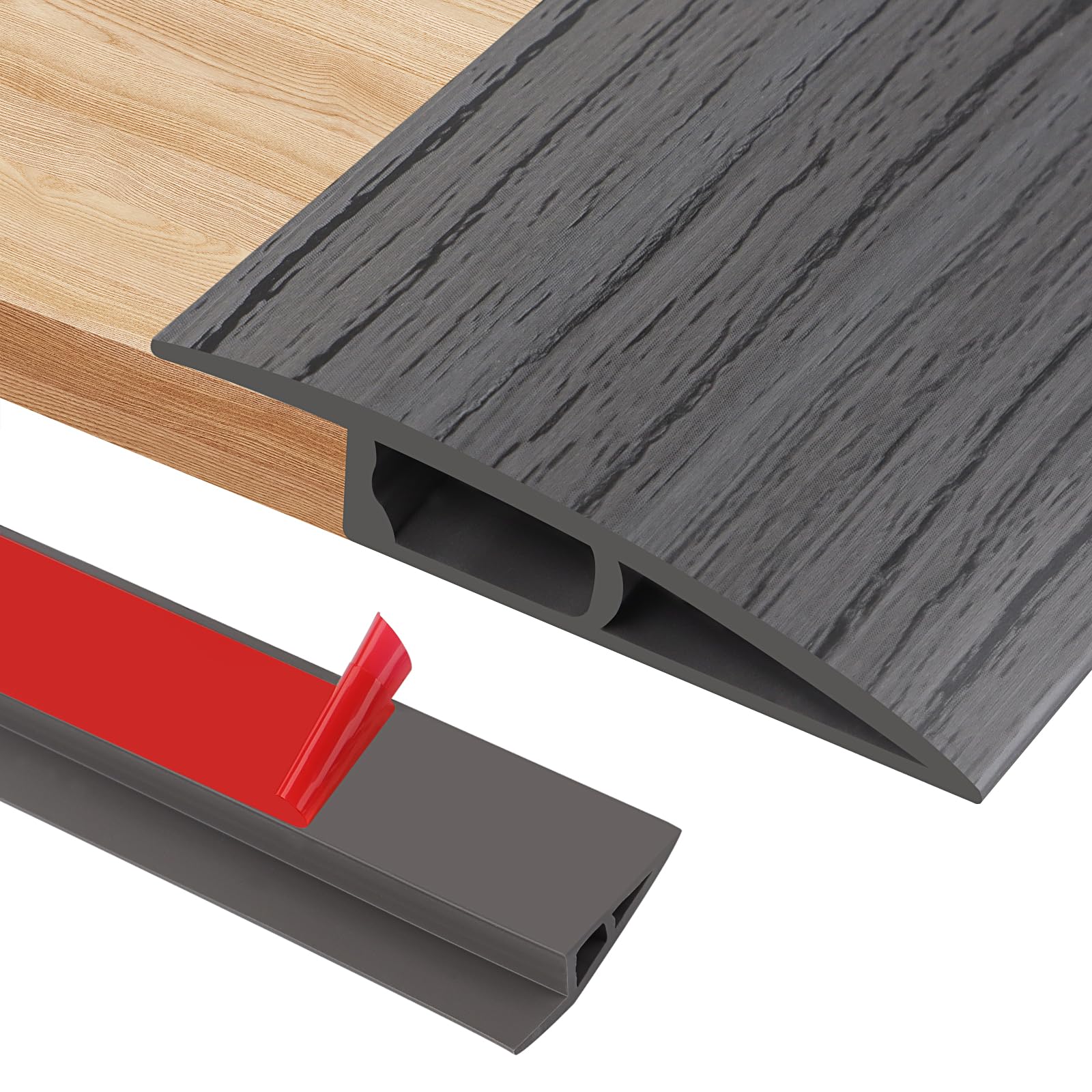 Ztvowto Dark Gray Wood Grain 300Cm Self-Adhesive Carpet Door Strips, Pvc Door Threshold Strip For Height 17-20Mm Carpet, Laminate Floor And Tile Thresholds, Doorways, Edges And Scooters(A5015,)