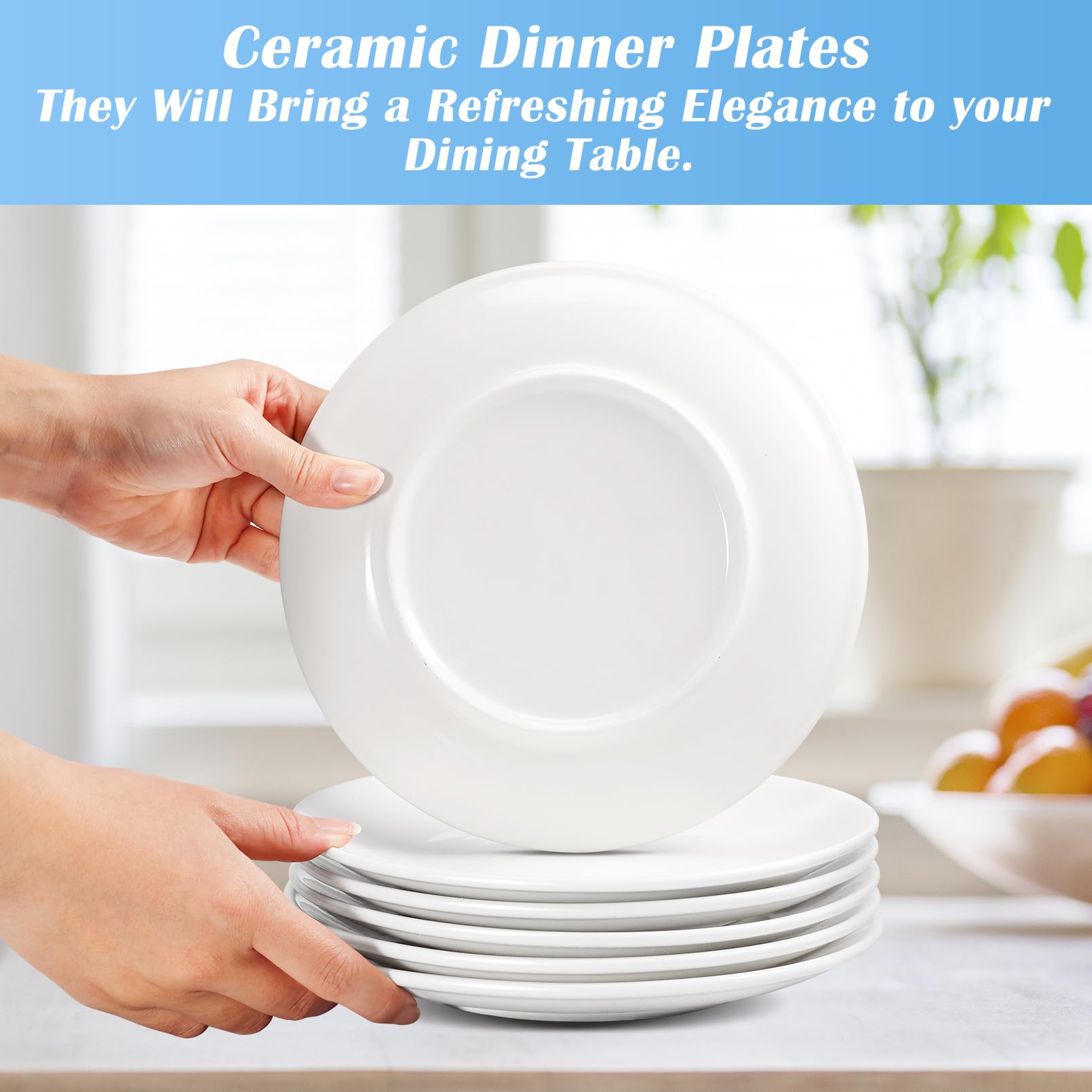 Lot de 8 assiettes rondes en céramique, 25,4 cm, assiettes à dessert, assiettes à petit-déjeuner, assiettes à gâteau, assiettes à salade, empilables, robustes, pour pâtes, pain, plats