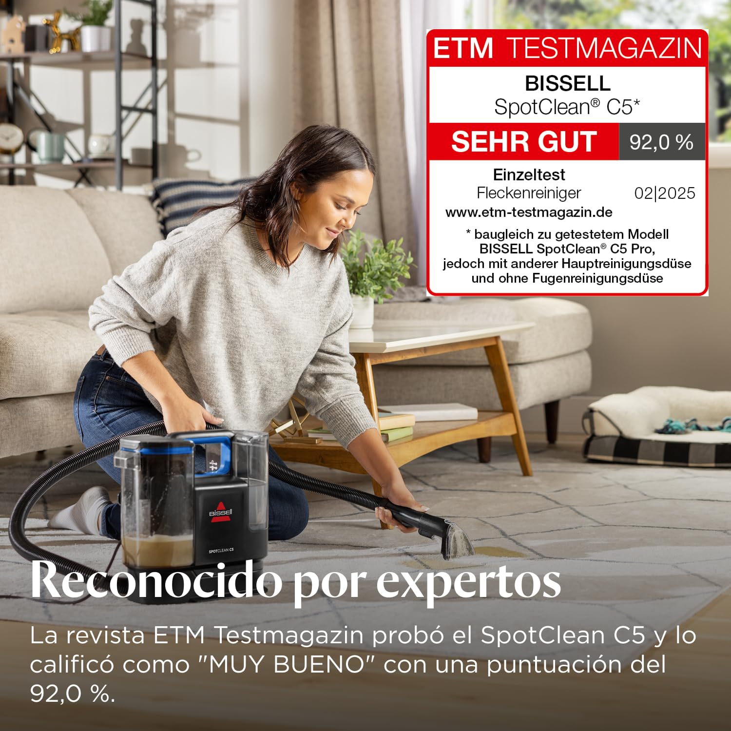 BISSELL SpotClean C5, Aspiradora de Agua Tapicería, Lava Aspiradora Ligera con Sistema Triple Action, Limpiador de Liquidos para Alfombras, Tapicería, Sofá, Auto & Más, Motor Potente de 400W, 3861N