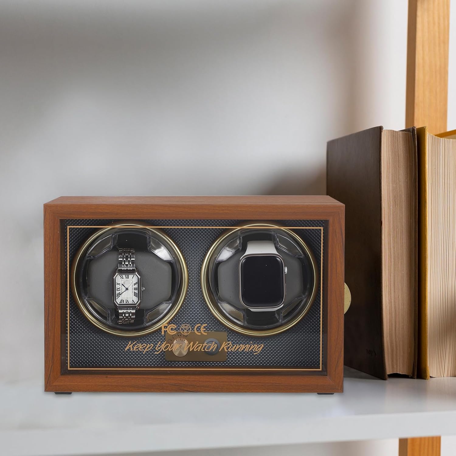Automatic Watch Winder Box Double Slot Retro Black Walnut Wood Mechanical Rotating Case Adjustable 5 Modes Suitable for Automatic Wristwatches Random Color