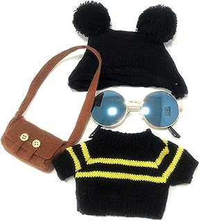 Conjunto de Roupas de Pato Recheado, Roupas de Boneca de Pato Recheado, Chapéu Preto, Suéter, Bolsa Marrom, óculos de Sol, Roupas de Boneca de Pelúcia da Moda