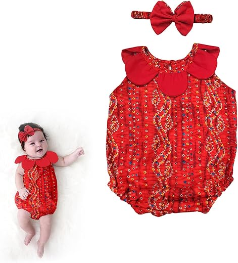 The Root &amp; Craft Cotton The Root And Craft Kids Birthday Photoshoot Outfit Dress &amp; Outfit Girls Bandhani Print Romper With...