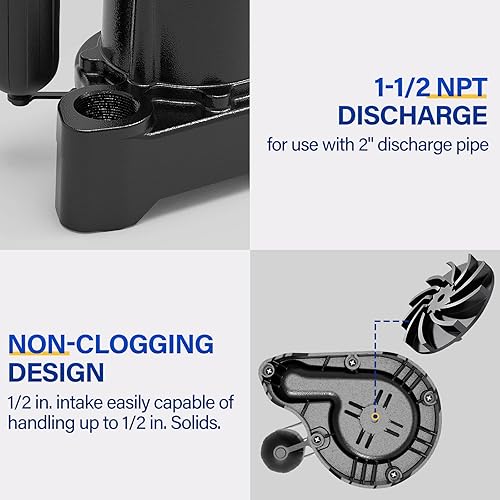 Miniatura 6 de Acquaer Bomba de agua sumergible automática de 16 HP, bomba de sumidero de 115 V con adaptador de válvula de retención de manguera de jardín de 34