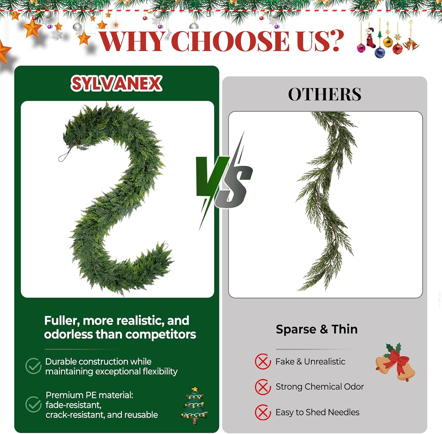 9FT Artificial Cedar Garland for Christmas Decoration