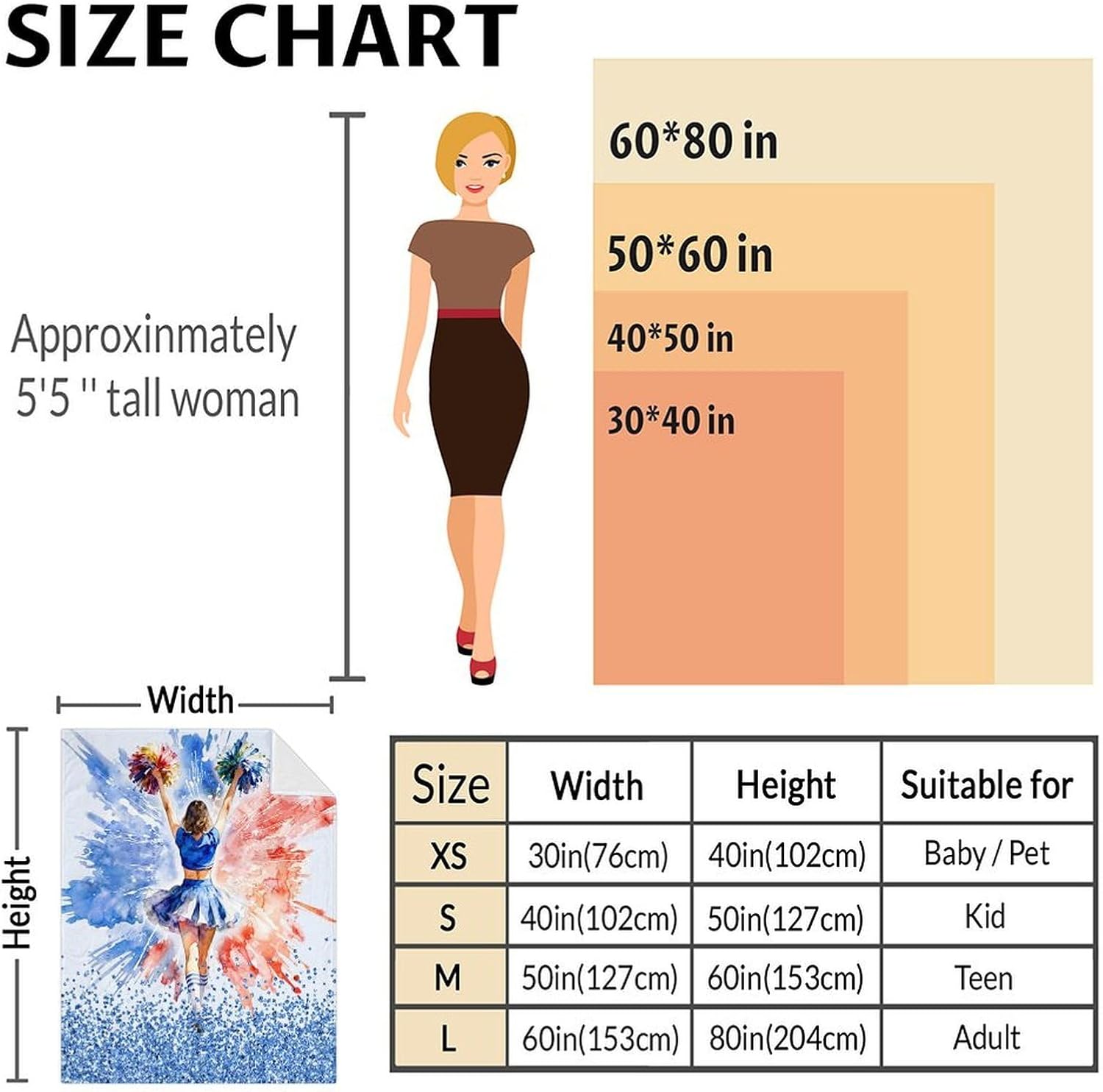 Cheer Blankets for Girls - Cheerleading Blanket Gifts - 40 x 50 Inches Cozy Kids Throws Stuff for Chair, Office - Image 3