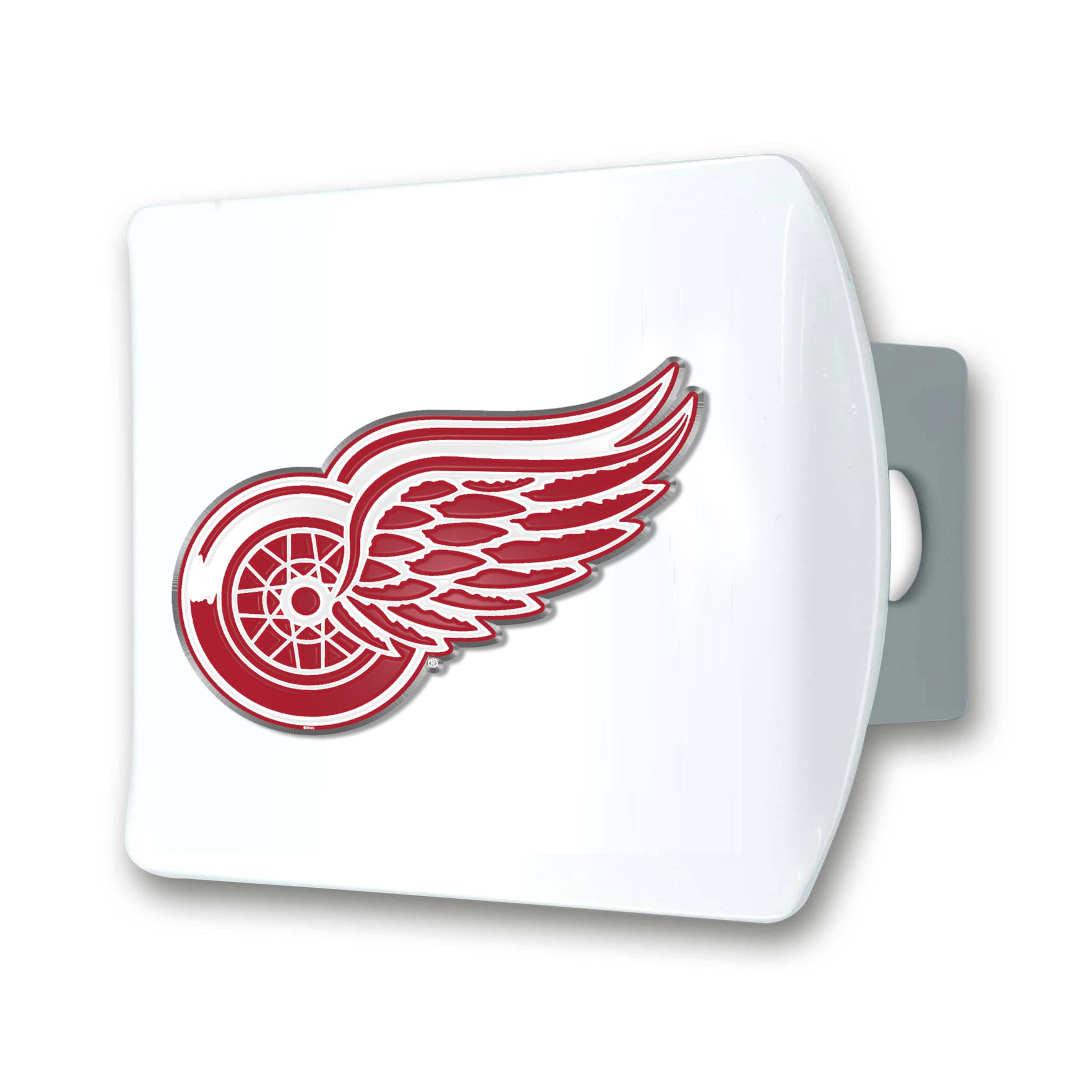 FANMATS 43889 NHL - Detroit Red Wings Color Hitch Cover - White with Metal Chrome 3D Logo Emblem – Easy Installation on Truck, SUV, Car - Ideal Gift for Die Hard NHL Fan