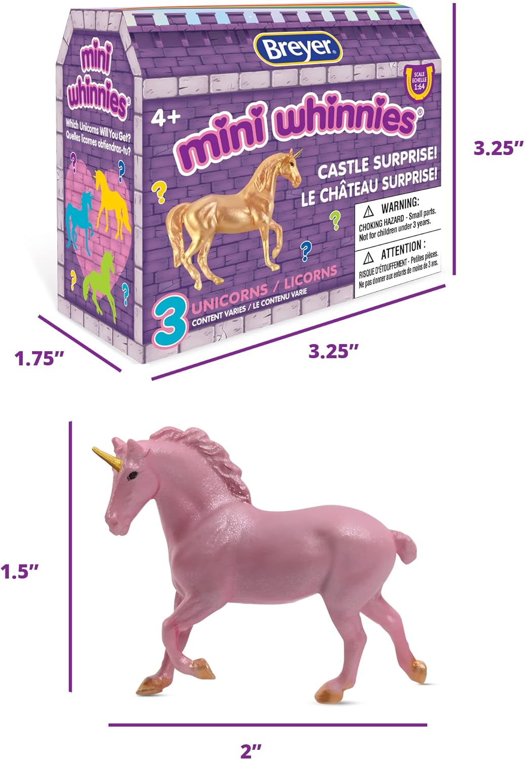 Breyer Horses Mini Whinnies Castle Surprise | 3 Unicorns | Random Assortment | 1:64 Scale | Unicorns Measure 2" x 1.5" | Model #7848