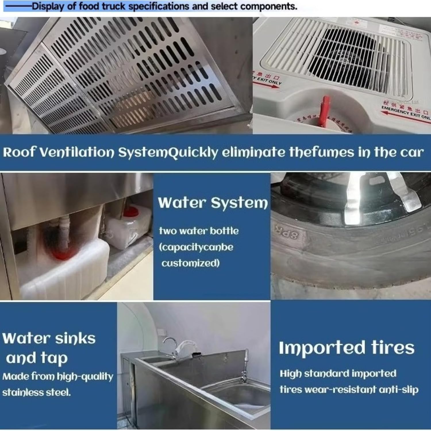 Food cart Trailer - Equipped with Frying pan, deep Fryer, Refrigerator, Freezer Combination, Preparation Table, Electrical System, Suitable for Coffee, Burgers, Fries, Pizza, Pasta.