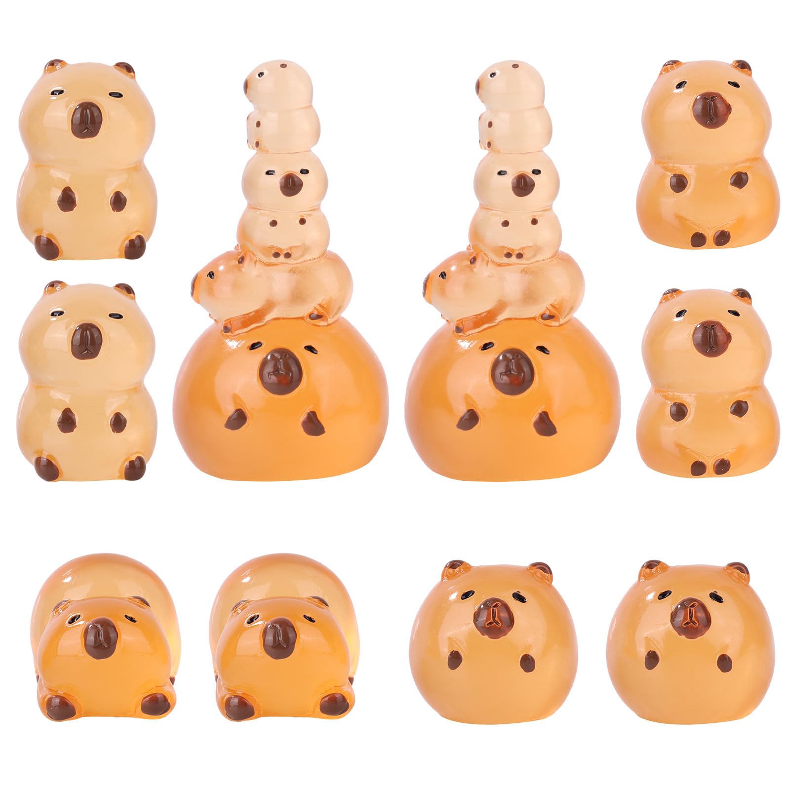 10pcs Mini Miniature Capybara Figures, Small Little Resin Capybara Model Tiny Classic Glowing Animals Fairy Garden Landscape for Desktop Toy House Birthday Decoration
