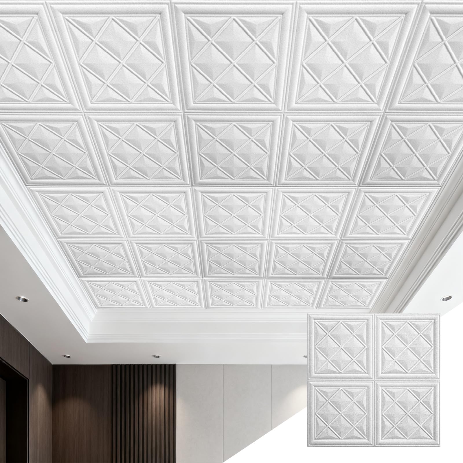 GoldeneAmeisen Adhesive Ceiling Tiles,Ceiling Panels 3D,Easy Installation,Flexible And Crack-Resistant,Easy To Cut,Thicken,For Walls Feature Bathroom Bedroom Adults Hallway