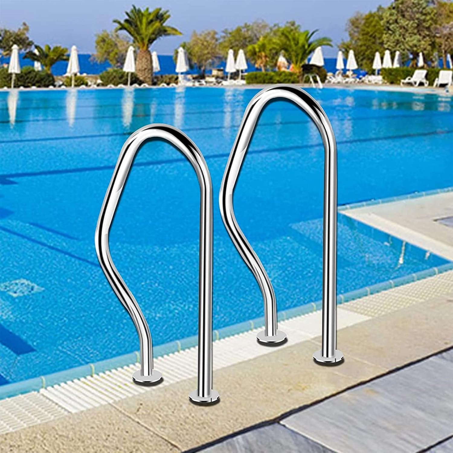 1PCS Swimming Pool Hand Rail for Inground Or Steps, Deck-Mounted Railings, 3-Bend Perfect Handle Swimming Pool Grab Ladder, for Garden Backyard Water Parks