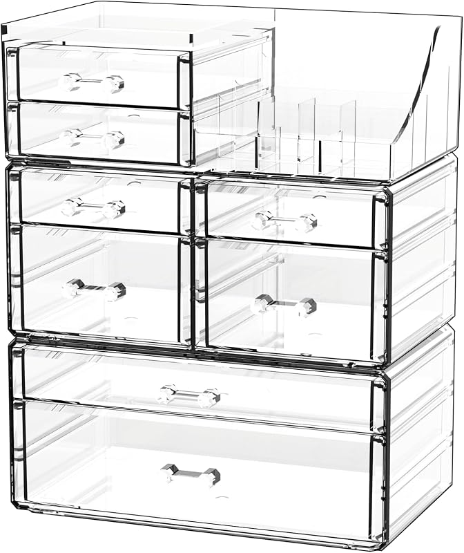 Organizador de maquiagem Cq acrylic transparente com 8 gavetas e 8 compartimentos