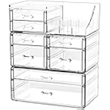 Cq acrylic Clear Make up Organizers for Vanity,Skincare Organizer With 8 Drawers for Dresser,Plastic Cute Desk Accessories Organization and Bathroom Organizers Storage Case Box for Beauty,Skin Care