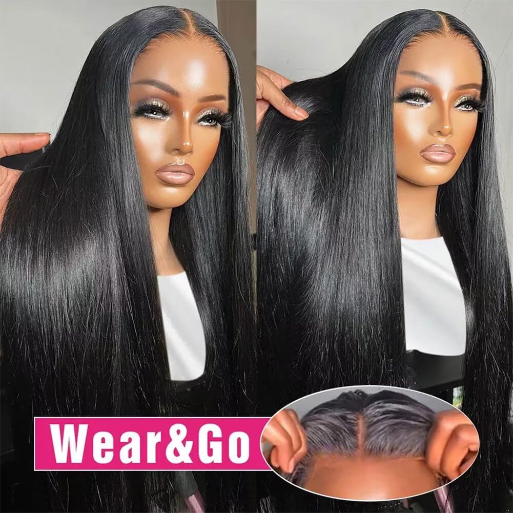 MSGEM 12A Wear and Go Glueless Wigs Human Hair Pre Plucked Pre Cut 180% Density 7x5 Straight Lace Front Wigs Human Hair HD Lace Closure Wigs for Beginners 20 Inch Ready to go Bleached Knots - Image 3