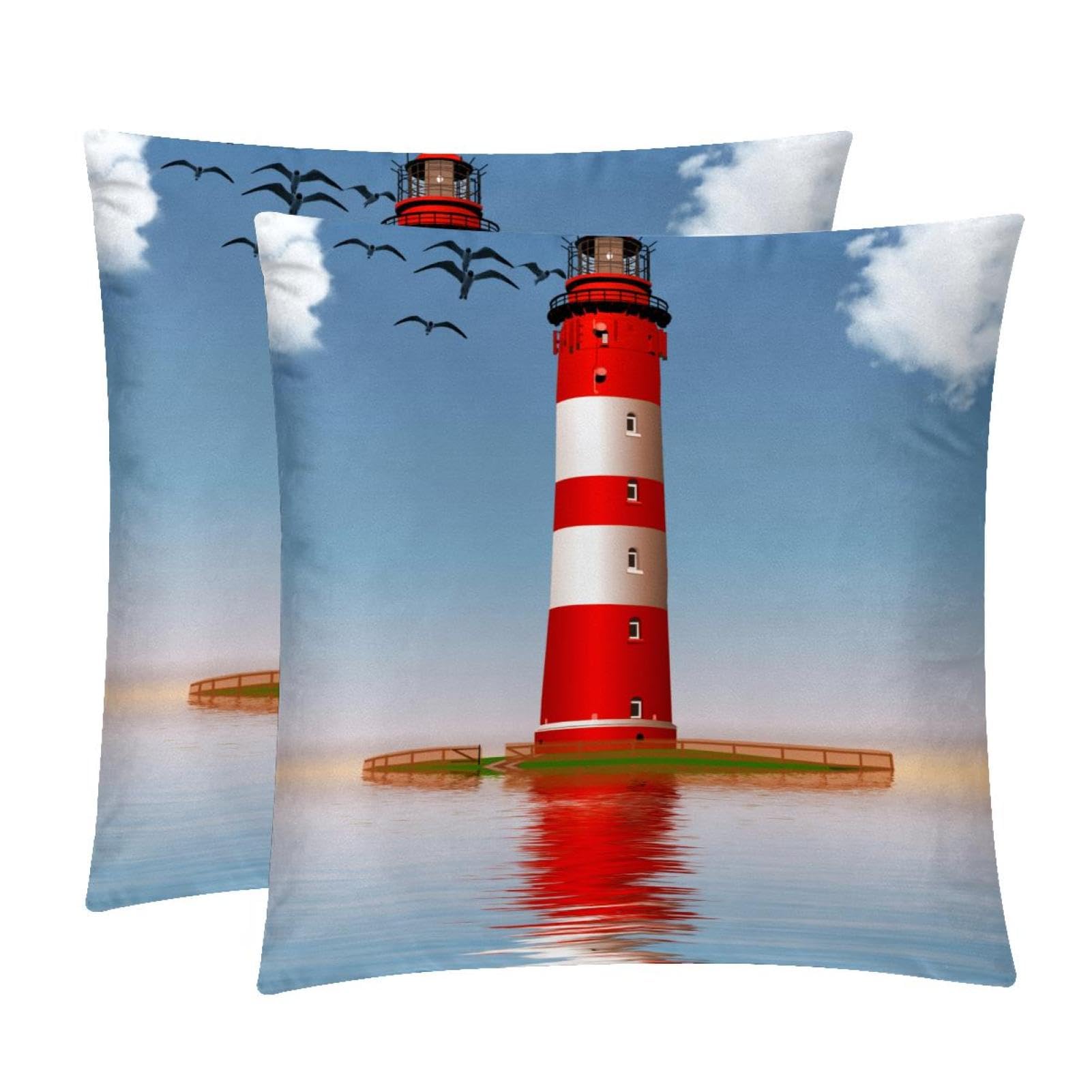 TDGKPZ Lighthouse Throw Pillow Cases 2 Pack Pillowcases Zipper Cushion Covers For Bedroom Living Room 50x50cm