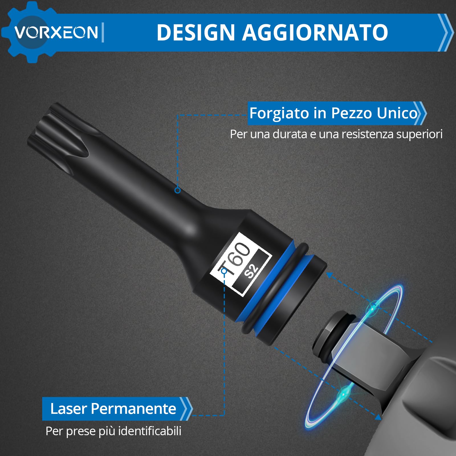 Set di 20PCS Bussole a Impatto da 1/2" in Acciaio S2 Esagonali Metriche da 5-19 mm/Torx T25-T80 con Sistema Anti-Caduta per Meccanici Professionisti e Appassionati di Fai da Te