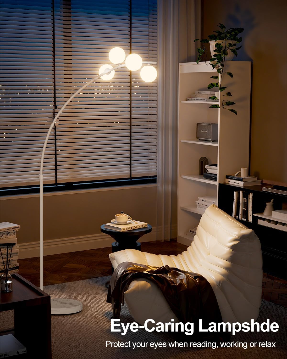 Lightdot White Arc Floor Lamp for Living Room, 4 Globe Floor Lamp with Shatterproof Shade& Mable Base, Mid Century Modern Tall Standing Lamp for Bedroom/Home Office(Bulbs Included)