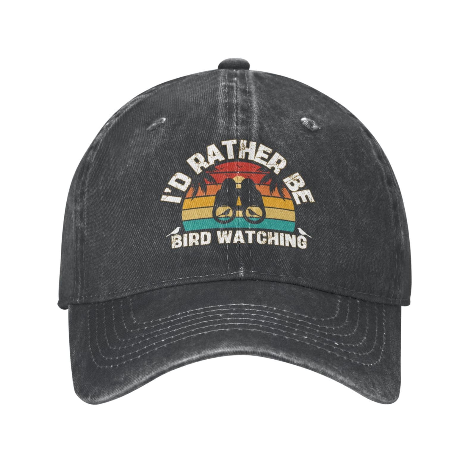 Fwjzdsp Unisex Black I'd Rather Be Bird Watching Hat Funny Bird Watcher Gift Trucker Hat Washed Adjustable Dad Baseball Cap
