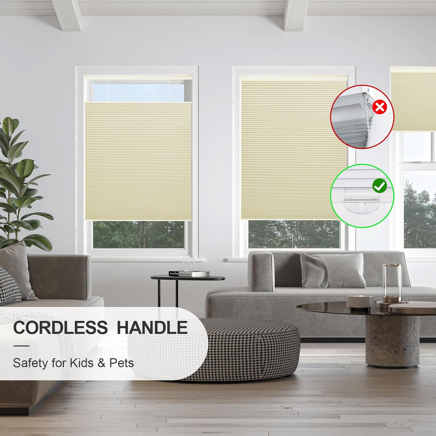 Blackout Top Down Bottom Up Cellular Blinds No Drill No Tools Custom Cordless Honeycomb Shades for Window Privacy Blinds Window Treatment,Blackout Beige,Custom Size