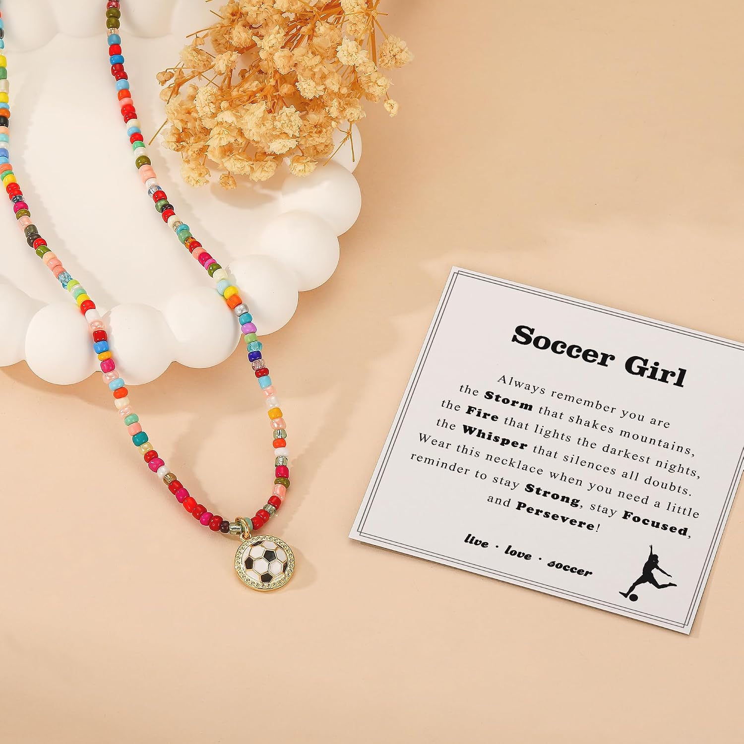 Softball/Soccer/Volleyball/Basketball/Football Colorful Beaded Necklace Gifts for Girls Women, Sport Accessories Pendant Jewelry 14+2 Inches