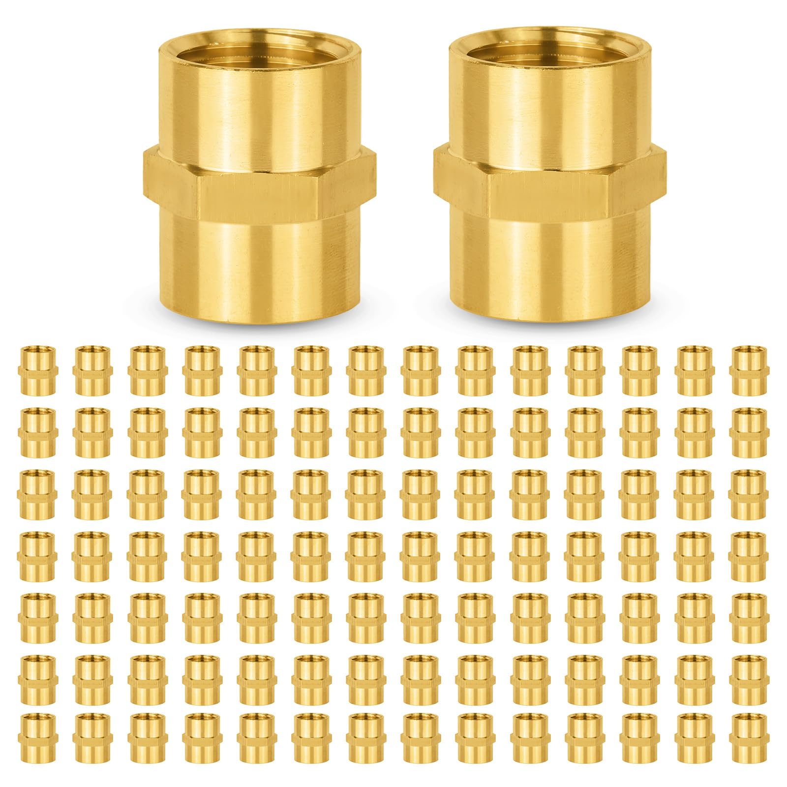 Paquete de 100 acoplamientos de latón para tuberías GUOFIS, Rosca Hembra NPT de 1/2" a Rosca Hembra NPT de 1/2", para conectar Dos tuberías o Accesorios.