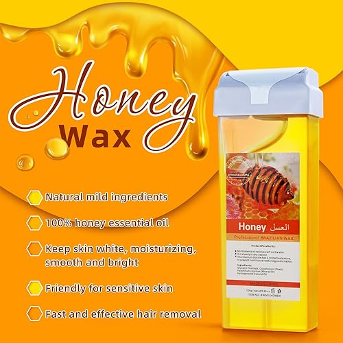 Miniatura 3 de Kit de cera enrollable para depilación, kit de depilación en casa para mujeres y hombres, 2 rollos de cera de miel para pieles sensibles, 100 tiras