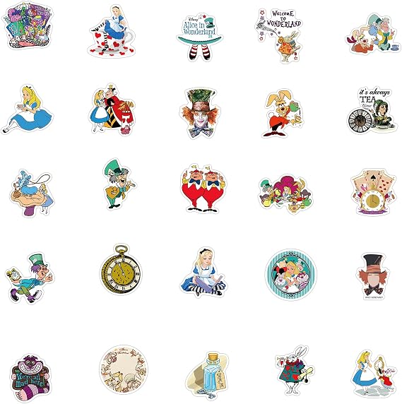 50PCS Funny Cartoon Alice in Wonderland Waterproof Sticker for Water Bottles Cartoon Characters Stickers for Kids, Toddlers, Teens, Girls, Adults (Alice)