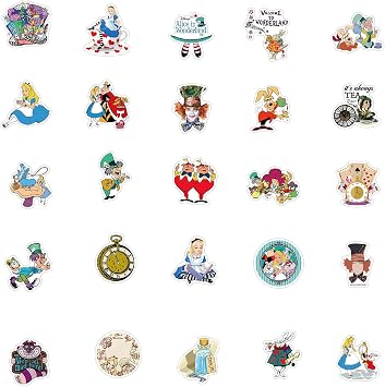 50PCS Funny Cartoon Alice in Wonderland Waterproof Sticker for Water Bottles Cartoon Characters Stickers for Kids, Toddlers, Teens, Girls, Adults (Alice)