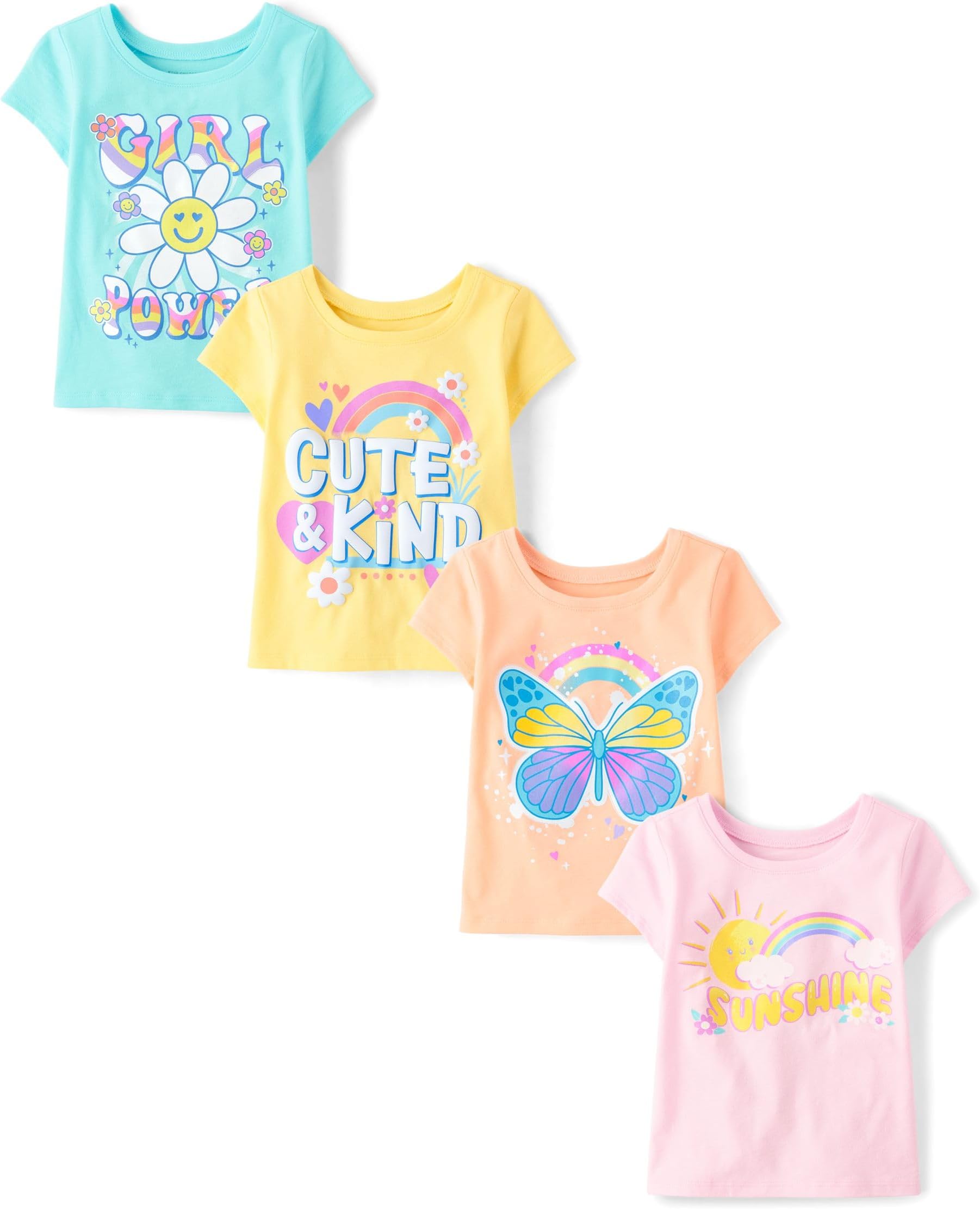 The Children's Place Baby Girls' and Toddler Unicorns,Butterflies,Trends Short Sleeve Graphic T-Shirts,4 Pack