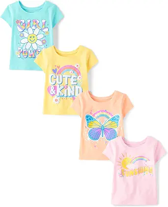  Baby Girls' and Toddler Unicorns,Butterflies,Trends Short Sleeve Graphic T-Shirts,4 Pack