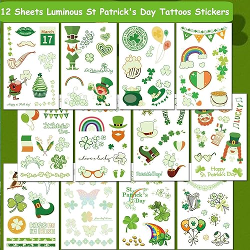 Miniatura 2 de CHARLENT Tatuajes temporales que brillan en la oscuridad del día de San Patricio para niños, 100 estilos de tatuajes luminosos del día de San