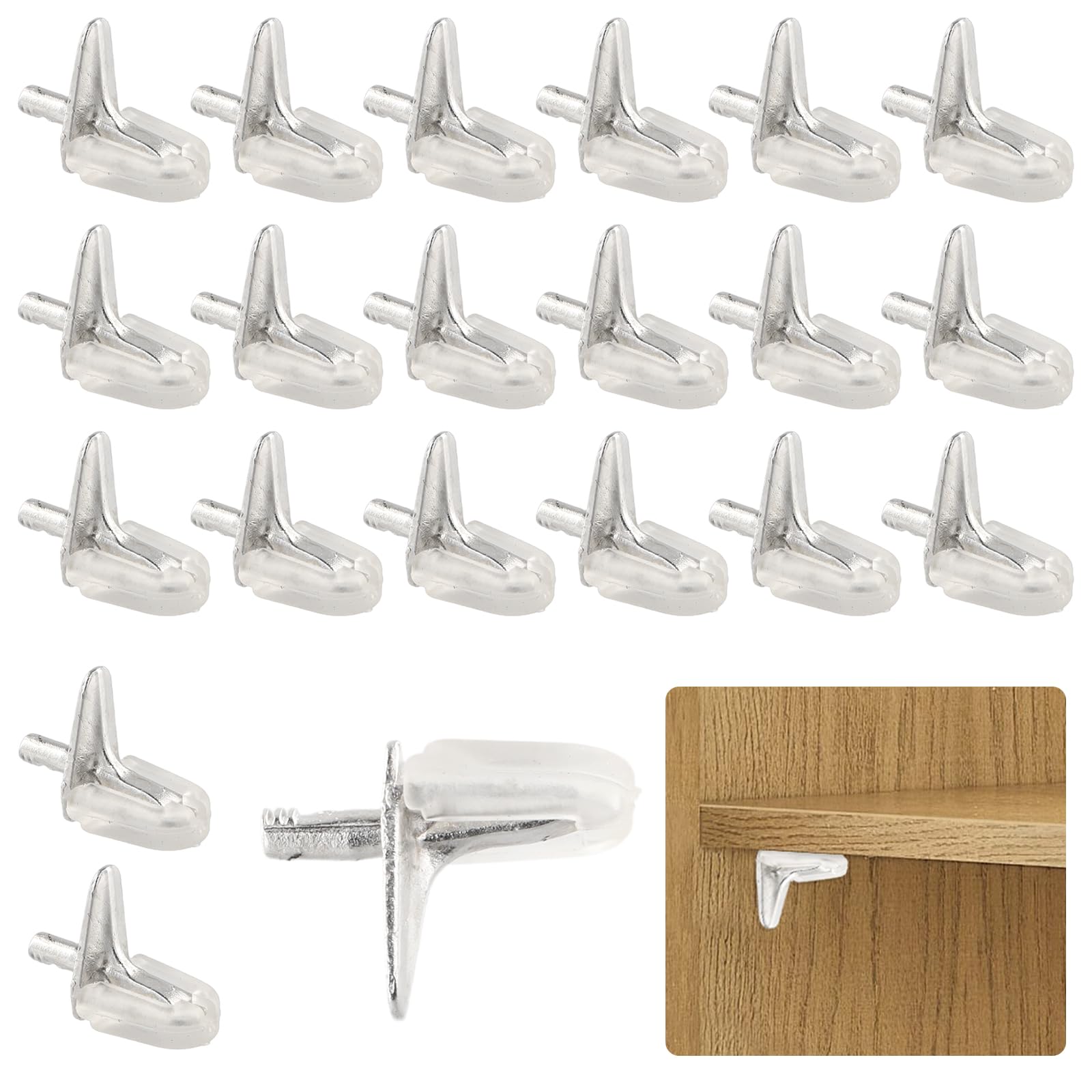 Wisebom Transparent Shelf Brackets Supports Shelf Support Pin, Pack Of 20 Shelf Support Plastic With Steel Pin, 3 Mm Glass Shelf Support Shelves Holder For Cupboard Bookshelf