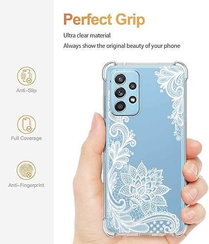 Miniatura 6 de KIOMY Funda ultra transparente para Samsung Galaxy A53 5G con bonito diseño de flores de encaje, panel de policarbonato duro híbrido anti amarillo y
