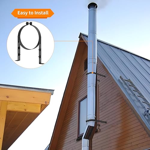 Miniatura 5 de Soporte de tubo de chimenea de 8 pulgadas, correa de pared de ventilación ajustable, colgador de tubo de estufa de acero inoxidable para tubos de