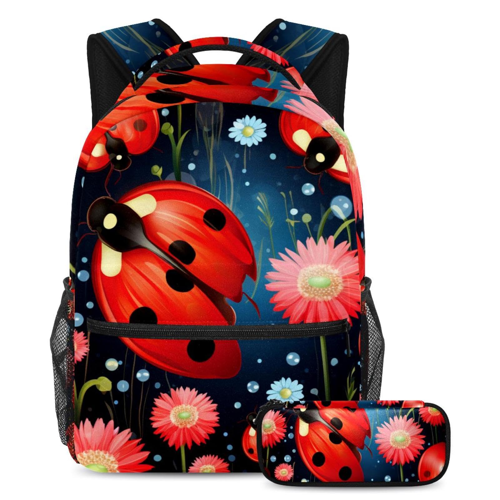 Cartables Coccinelle insecte rouge grand format avec trousse scolaire pour adolescents - 7
