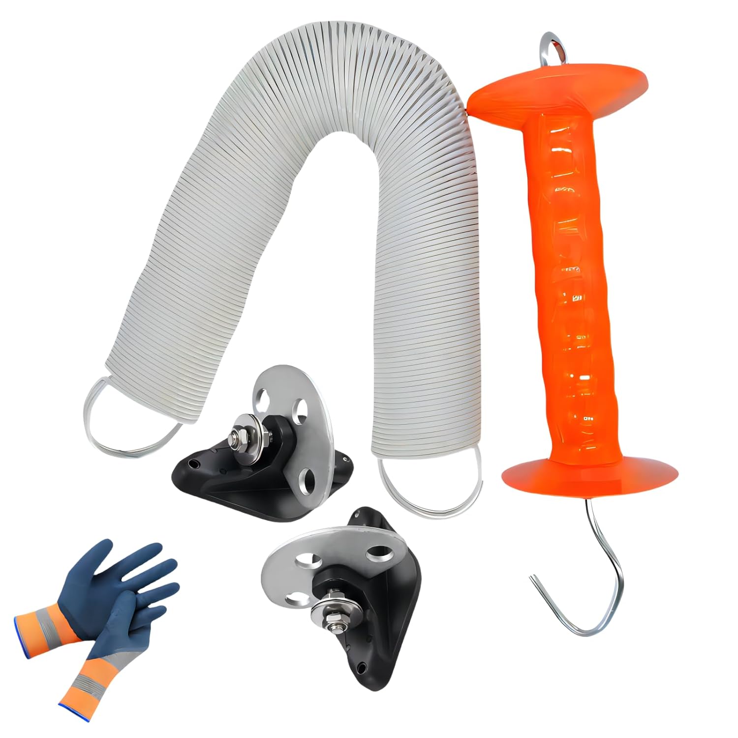 2 Set 24 ft Electric Fence Gate Handle Kit with Heavy Duty Tension Spring & 3-Way Anchor - Expandable Spring Loaded System for Livestock Farm Ranch Fencing