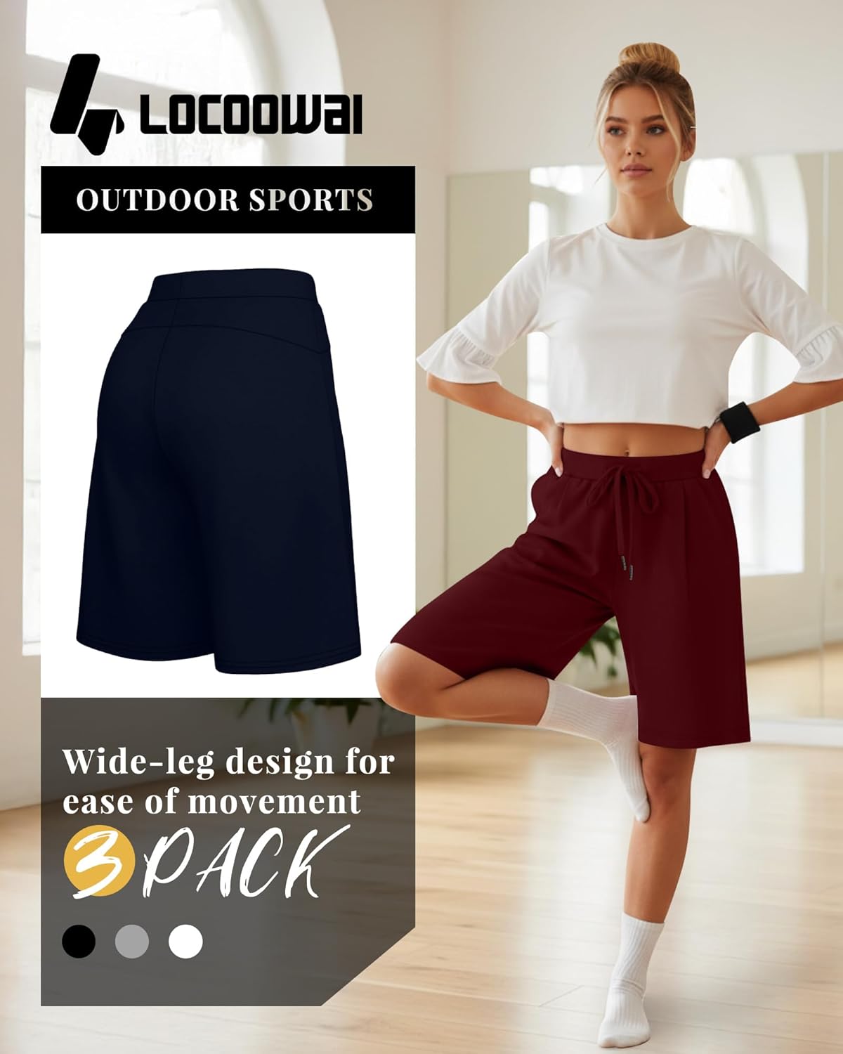 3 Pack Women's Bermuda Shorts Drawstring Casual Lounge Elastic Waist Athletic Yoga Running Shorts with Pockets - Image 6