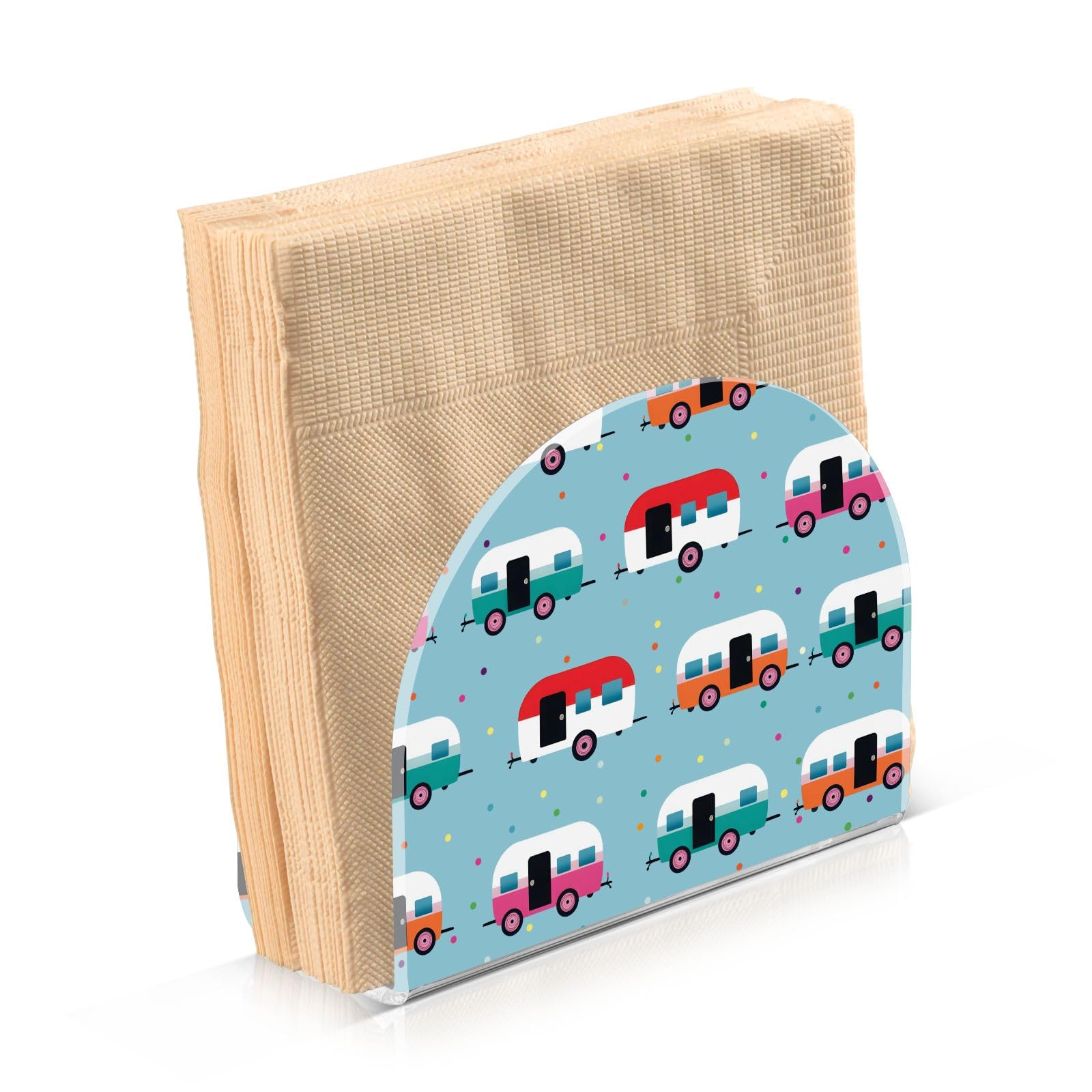 SUABO Happy Camper Caravan-Serviettenhalter, Acryl-Serviettenhalter für Tisch, Cocktail-Servietten, Spender, Papierständer für Zuhause, Küche, Restaurant, Bar, 1 Stück, B01P23044