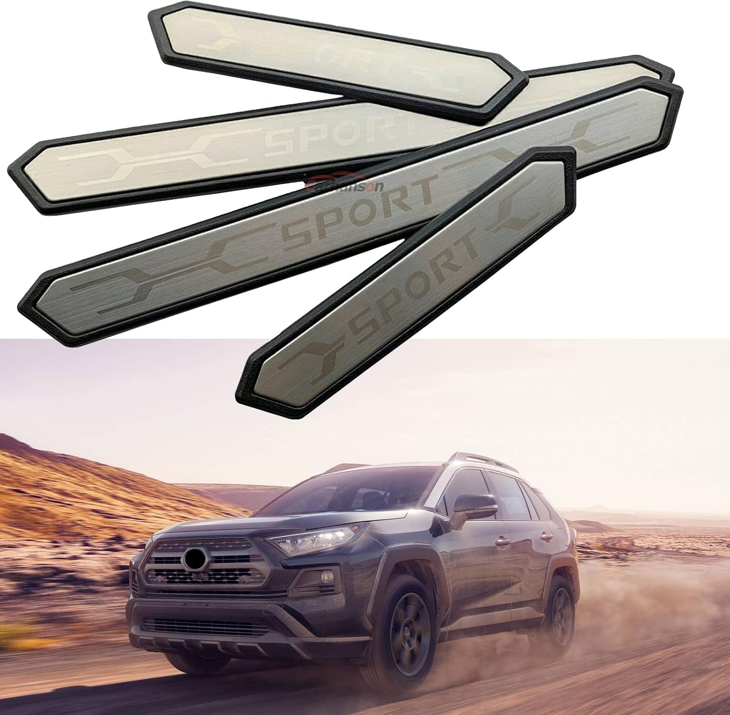 GZBFTDH Auto Door Sill Protector, for Toyota Rav4 Corolla Cross 2019 2022 Accessories Car Door Edge Guard, Stainless Steel Plastic Kick Plates Covers Interior Parts