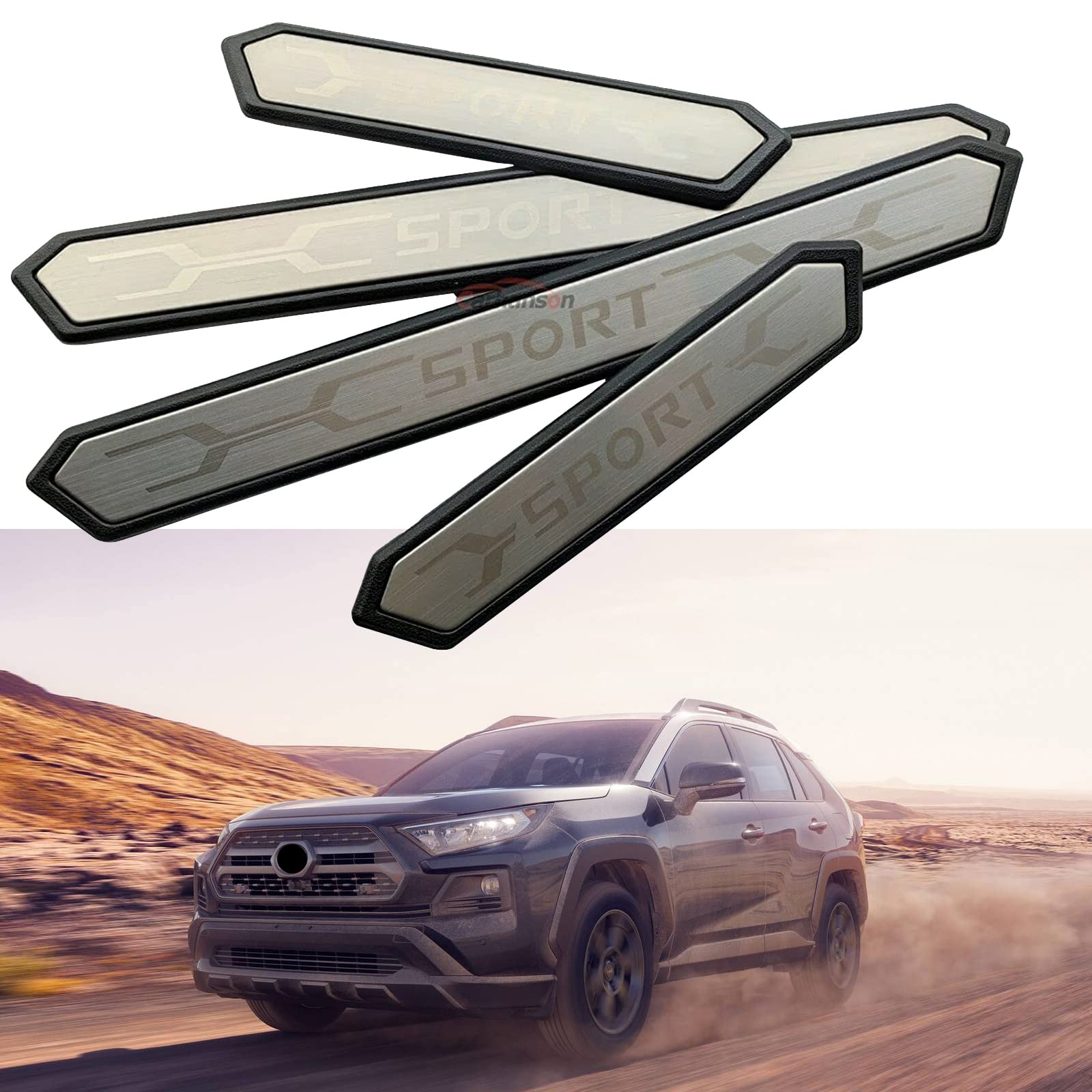 GZBFTDH Auto Door Sill Protector, for Toyota Rav4 Corolla Cross 2019 2022 Accessories Car Door Edge Guard, Stainless Steel Plastic Kick Plates Covers Interior Parts