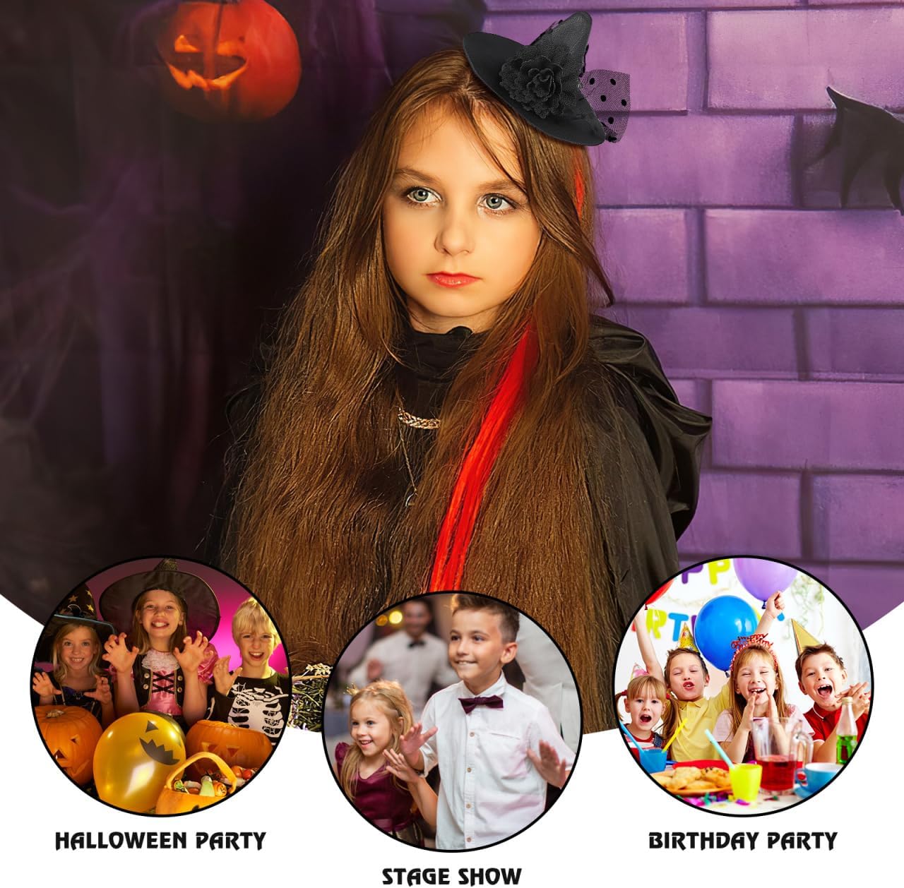 Luxshiny Miniature Witch Hat Clip Halloween Party Headwear Lightweight Mesh Cosplay Accessory for Kids and Adults - Image 5