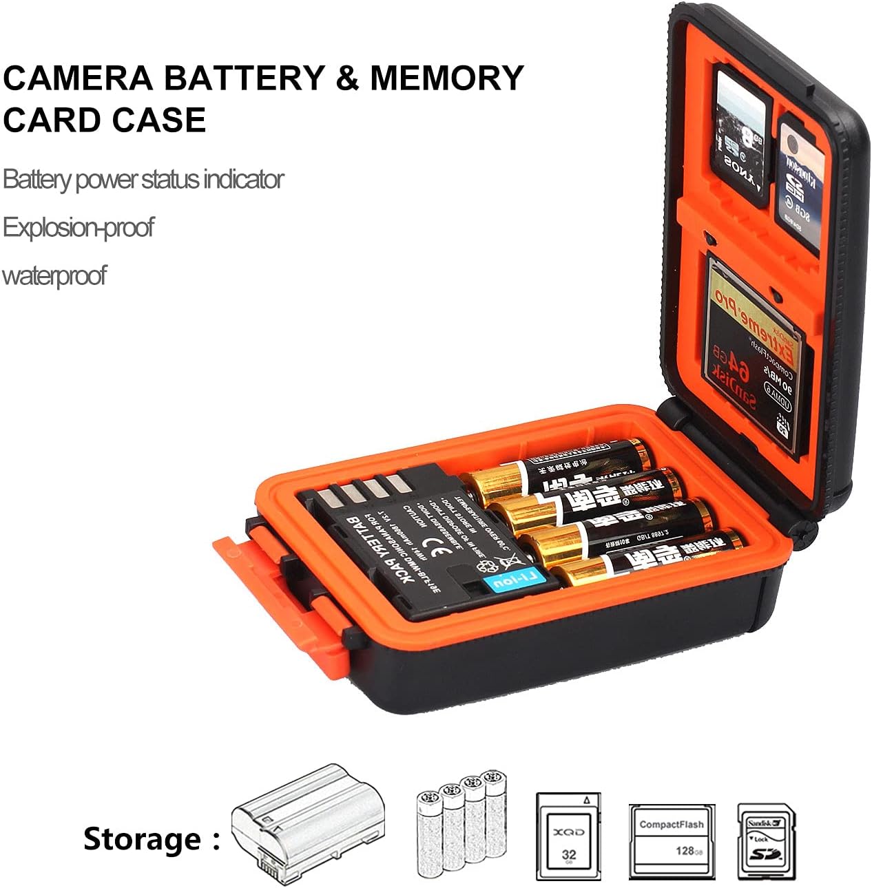 LENSGO Camera Battery Memory Card Case, Memory Card Hard Protector Case Professional Water-Resistant Anti-Shock Camera Battery Storage Box for 2 Camera Batteries 4 SD Cards 2 XQD Cards or 2 CF Cards O image 2