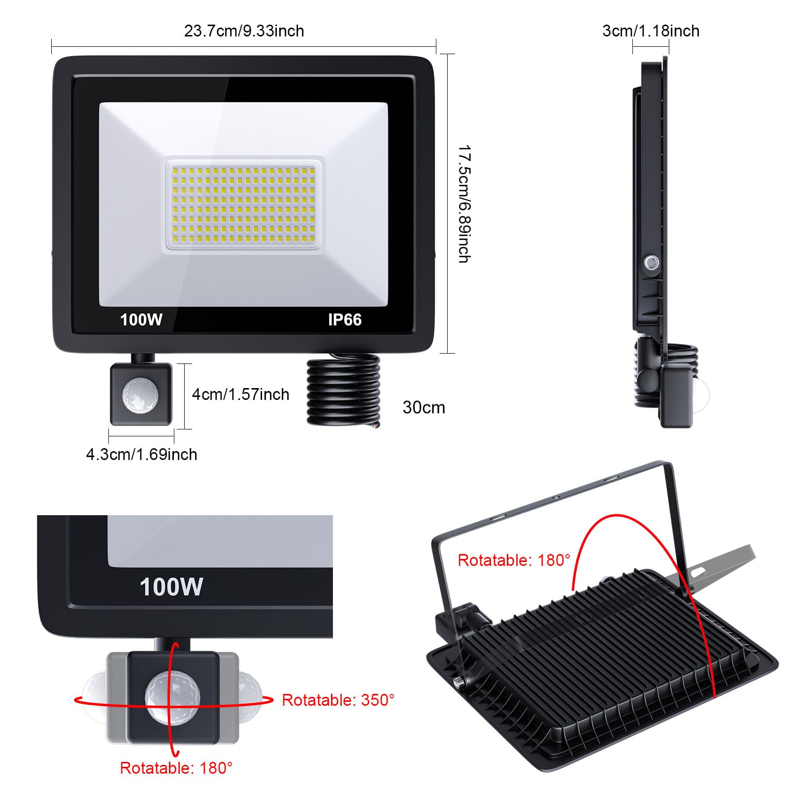 MIWATT 100W Security Lights Outdoor Motion Sensor, 7200LM PIR Sensor Security Light, Super Bright, Ultra Thin - Image 2