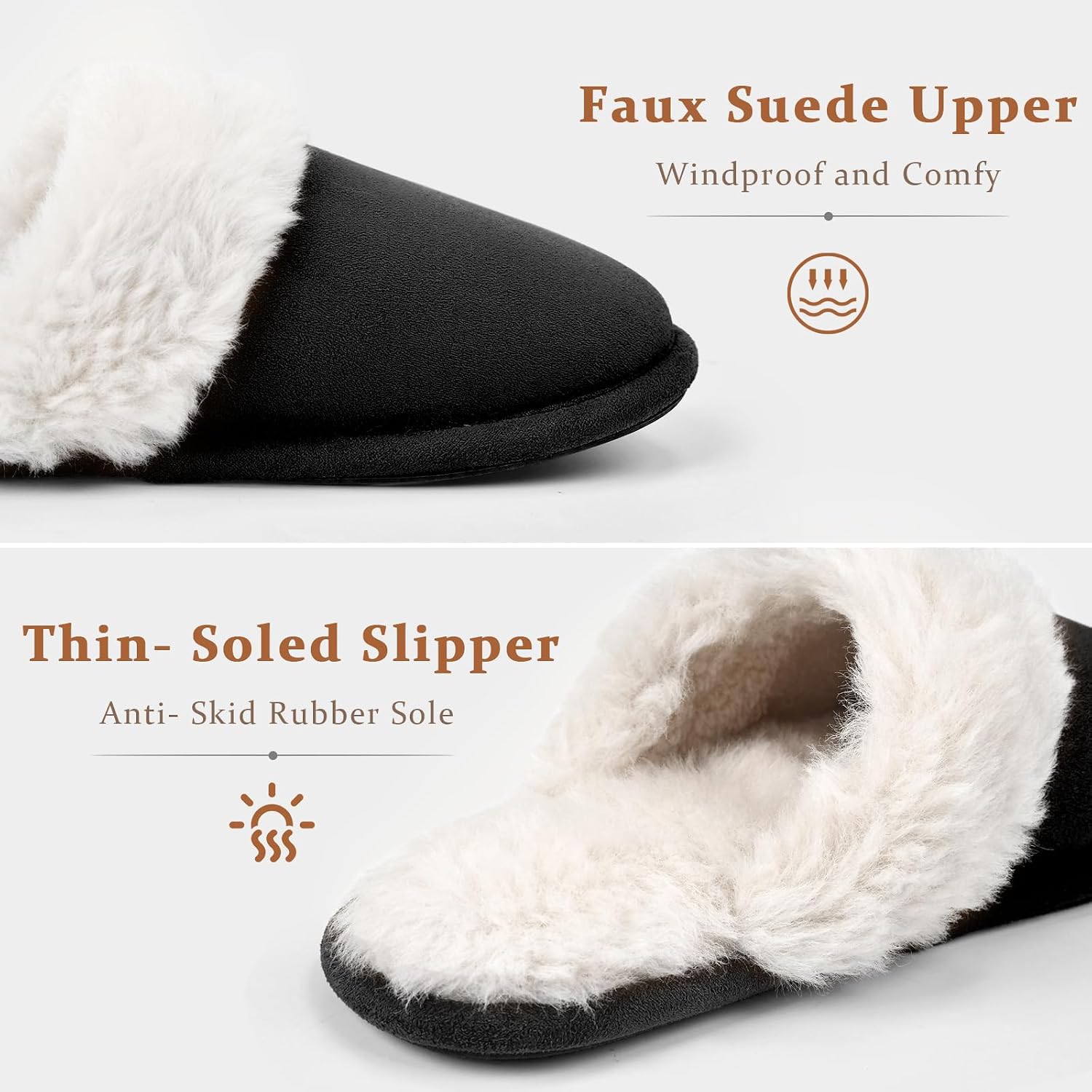 Rosoz Womens Fuzzy Slippers- Comfy Warm Winter Slipper for Women with Plush Fleece Lining- Indoor House Slippers Thin Sole
